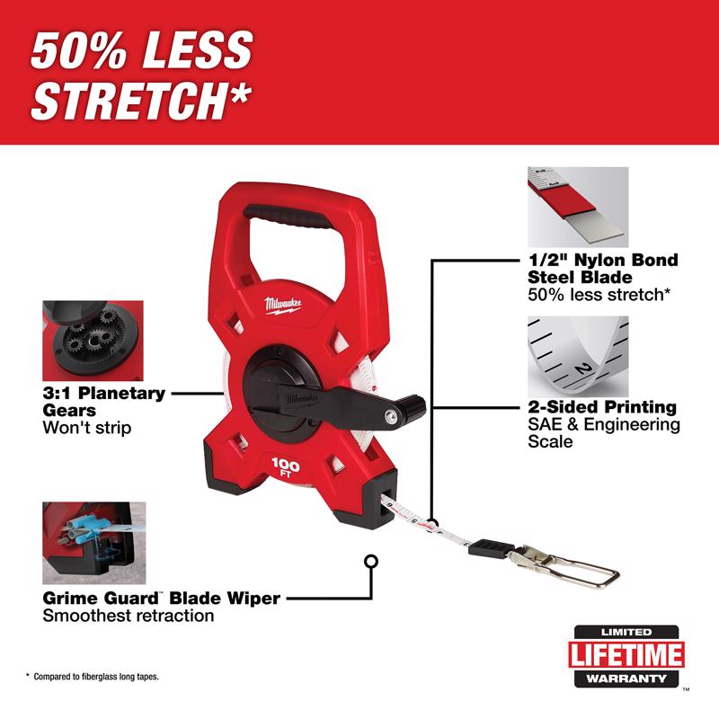 Milwaukee 100 ft. L X 1.75 in. W Open Reel Long Tape Measure