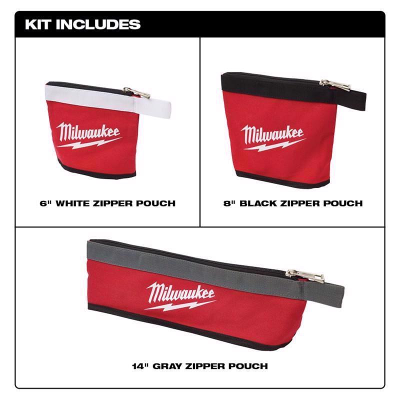 Milwaukee 3.13 in. W X 1.38 in. H Canvas Multi-Size Zippered Bag Assortment 1 pocket Red 3 pc