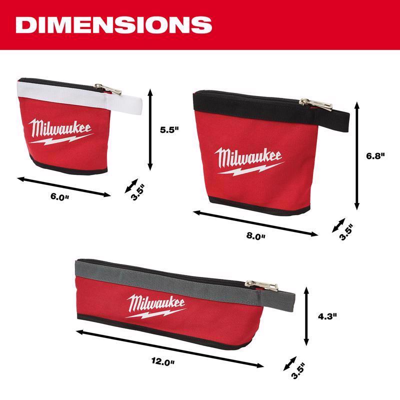 Milwaukee 3.13 in. W X 1.38 in. H Canvas Multi-Size Zippered Bag Assortment 1 pocket Red 3 pc
