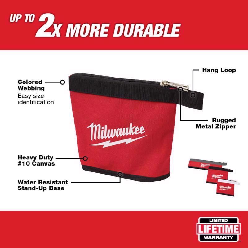 Milwaukee 3.13 in. W X 1.38 in. H Canvas Multi-Size Zippered Bag Assortment 1 pocket Red 3 pc