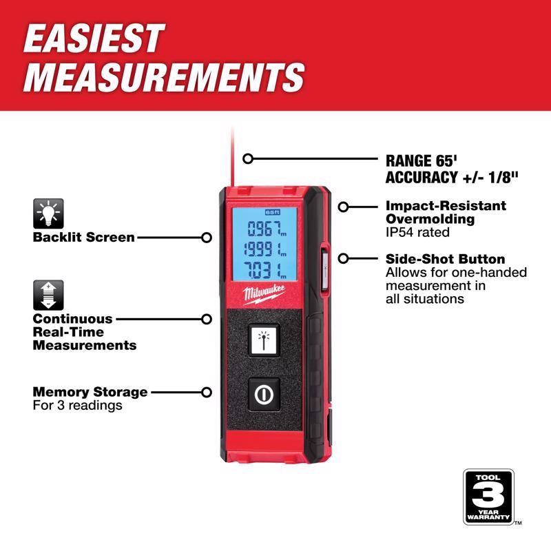 Milwaukee 4 in. L X 1-1/2 in. W Laser Distance Meter 65 ft. Black/Red