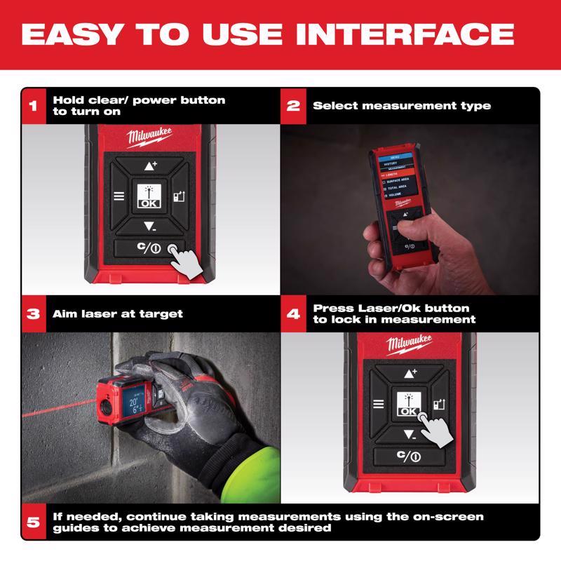 Milwaukee 4.2 in. L X 1.9 in. W Laser Distance Meter 150 ft. Black/Red