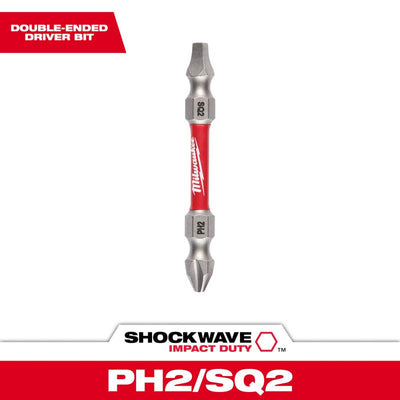 Milwaukee Shockwave Phillips/Square PH2/SQ2 X 2-3/8 in. L Impact Double-Ended Power Bit Steel