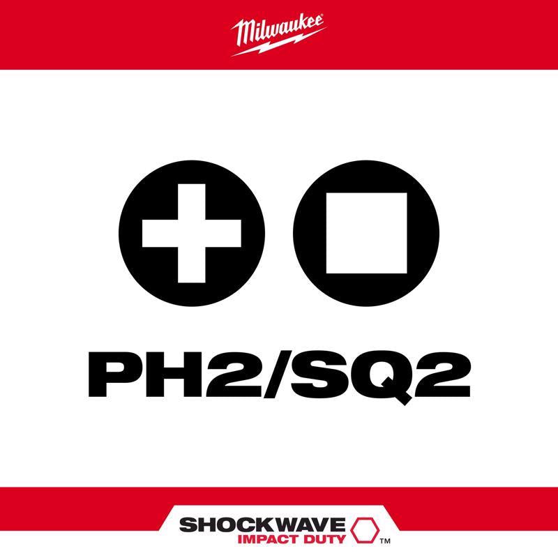 Milwaukee Shockwave Phillips/Square PH2/SQ2 X 2-3/8 in. L Impact Double-Ended Power Bit Steel