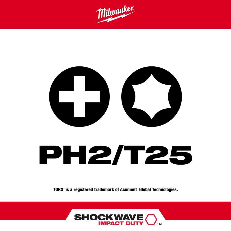 Milwaukee Shockwave Phillips/Torx PH2/T25 X 2-3/8 in. L Impact Double-Ended Power Bit Steel