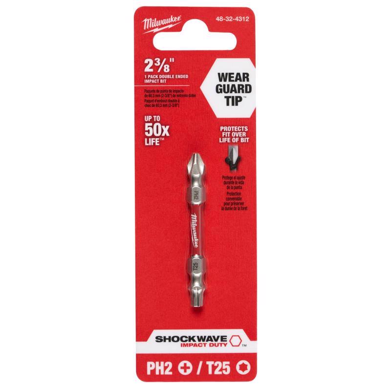 Milwaukee Shockwave Phillips/Torx PH2/T25 X 2-3/8 in. L Impact Double-Ended Power Bit Steel