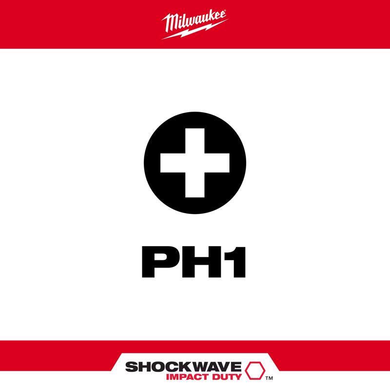 Milwaukee Shockwave Phillips #1 X 2 in. L Impact Power Bit Steel