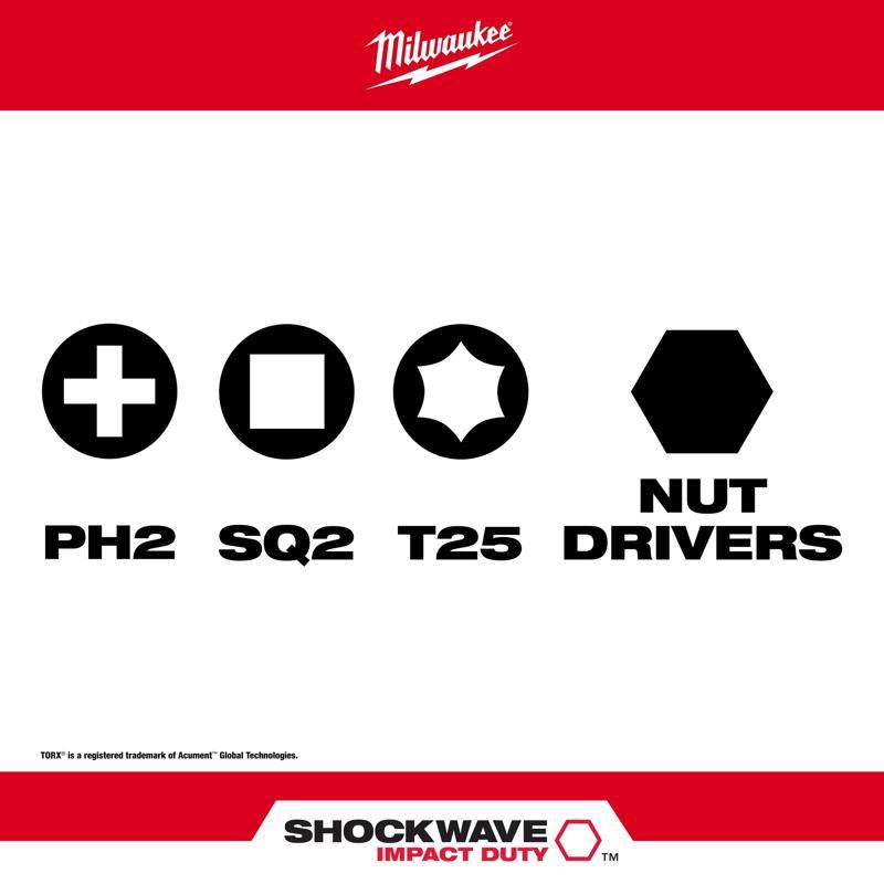 Milwaukee Shockwave Phillips/Square Recess/Torx 6 in. L Impact Insert Bit and Bit Holder Set Steel 1