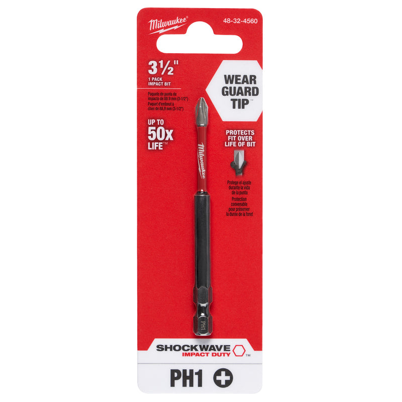 Milwaukee Shockwave Phillips #1 X 3-1/2 in. L Impact Power Bit Steel
