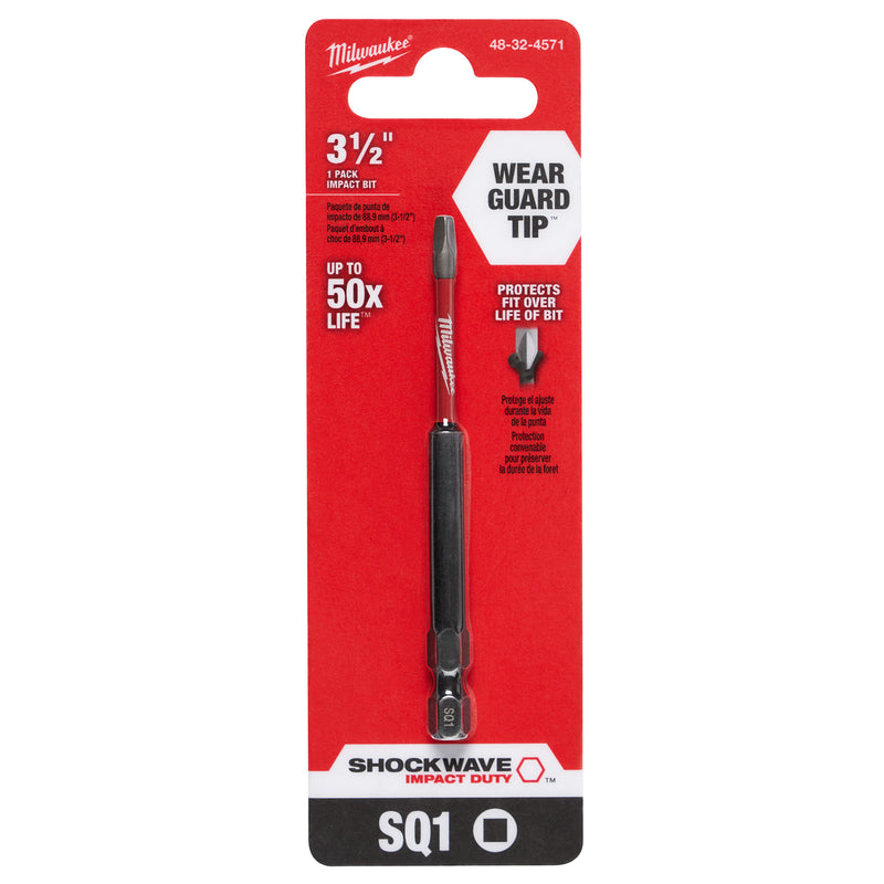 Milwaukee Shockwave Square Recess #1 X 3-1/2 in. L Impact Power Bit Steel