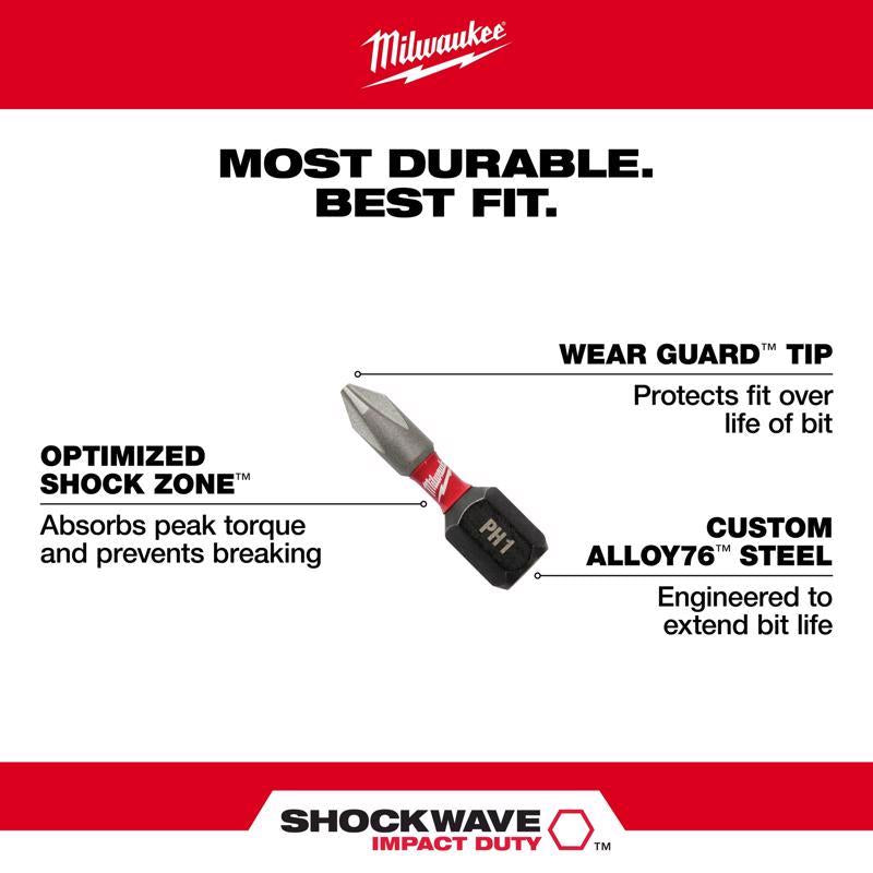 Milwaukee Shockwave Phillips #2 X 1 in. L Impact Insert Bit and Bit Holder Set Steel 26 pc