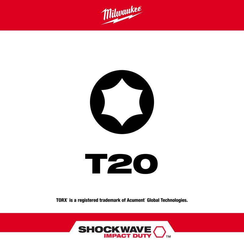 Milwaukee Shockwave Torx T20 X 1 in. L Impact Insert Bit Set Steel 15 pc