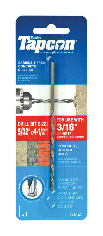 Tapcon 5/32 in. X 4-1/2 in. L Carbide Tipped Concrete Drill Bit Straight Shank