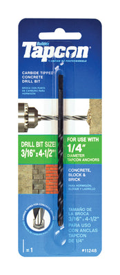Tapcon 3/16 in. X 4-1/2 in. L Carbide Tipped Concrete Drill Bit Straight Shank