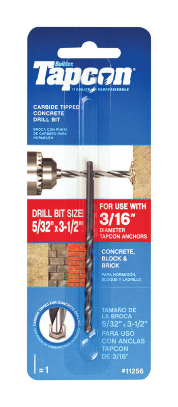 Tapcon 5/32 in. X 3-1/2 in. L Carbide Tipped Masonry Drill Bit Straight Shank
