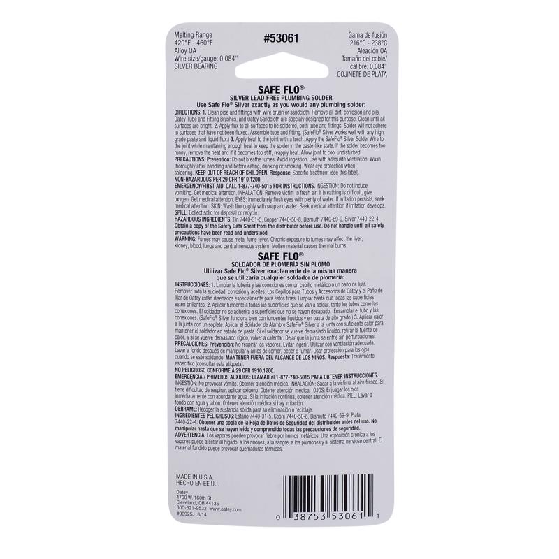 Oatey Safe-Flo 1 oz Lead-Free Plumbing Wire Solder Silver Bearing 50/50
