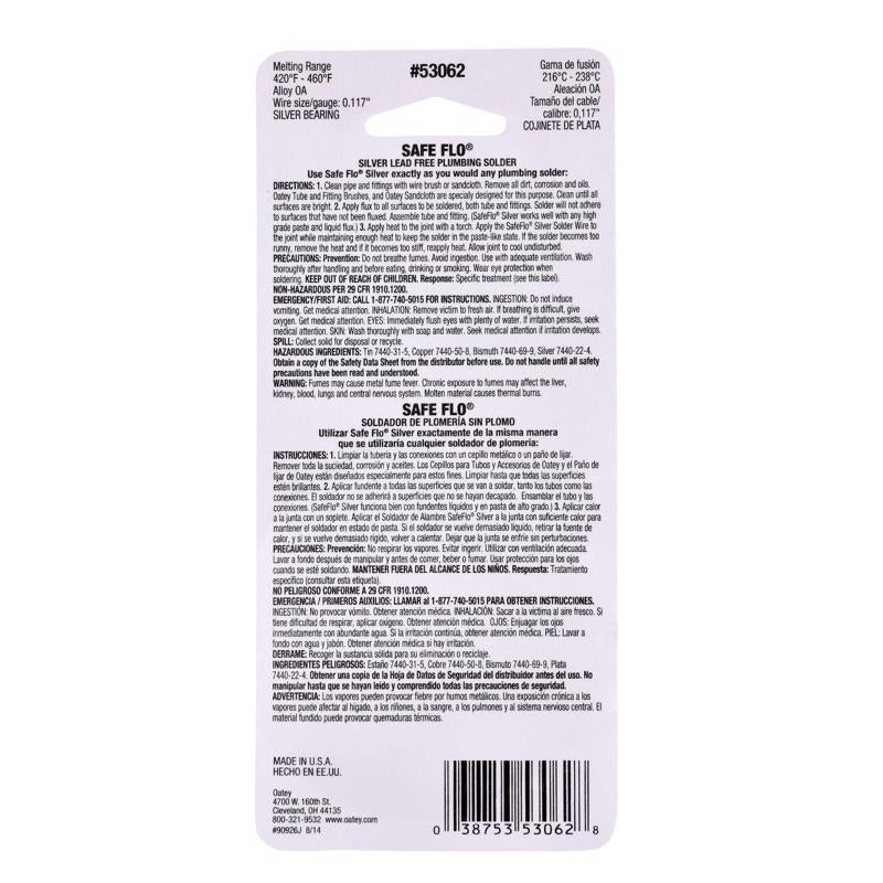 Oatey Safe-Flo 4 oz Lead-Free Plumbing Wire Solder Silver Bearing 50/50