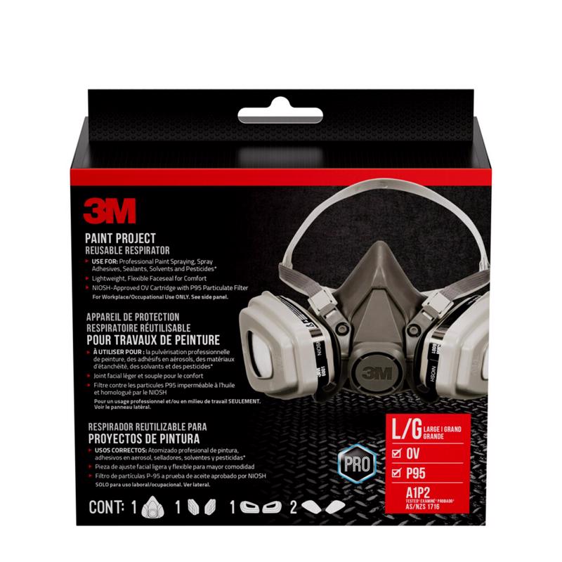3M P95 Paint Project Half Face Respirator 6000-Series Valved Black L