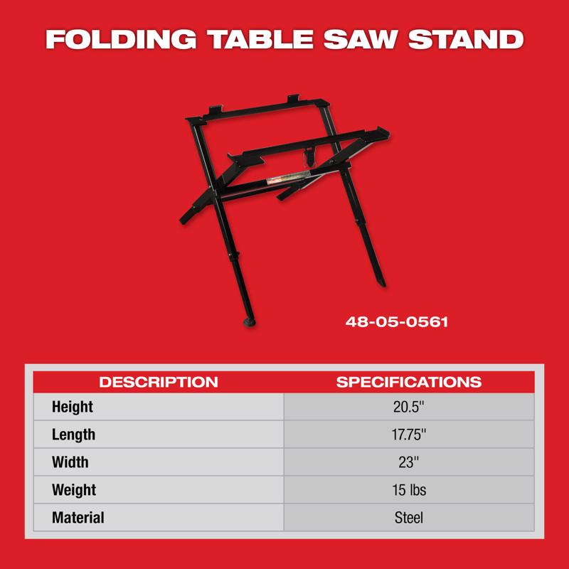 Milwaukee Steel 17.75 in. L X 20.5 in. H X 23 in. W Folding Table Saw Stand Black