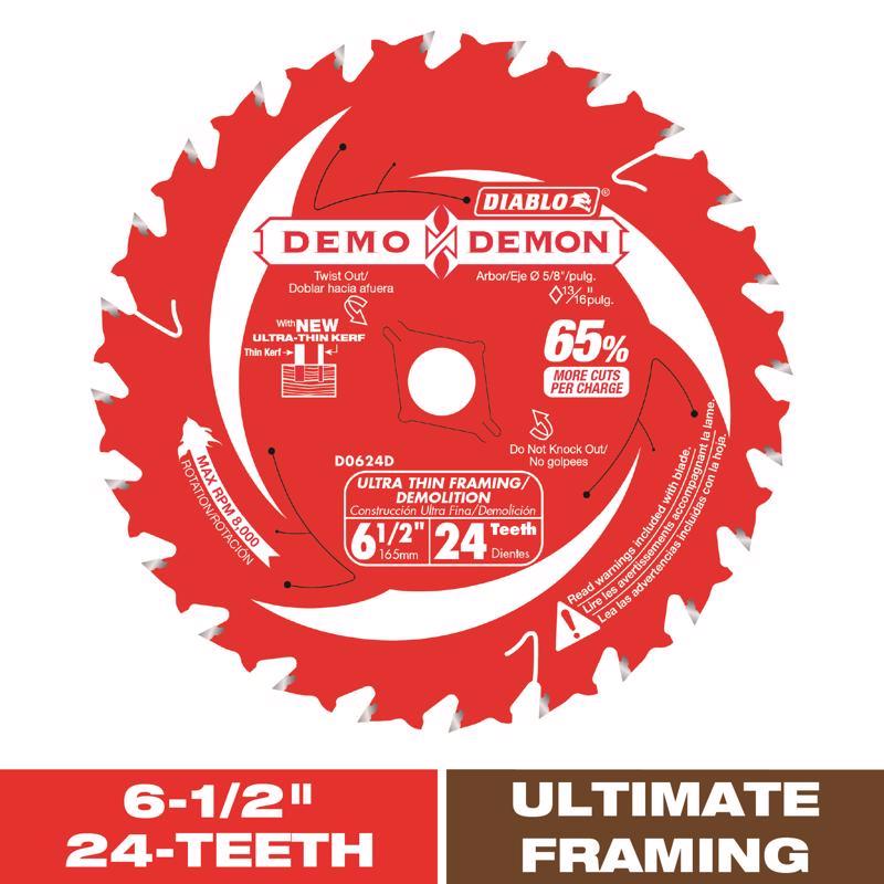 Diablo Demo Demon 6-1/2 in. D X 5/8 in. TiCo Hi-Density Carbide Framing Blade 24 teeth