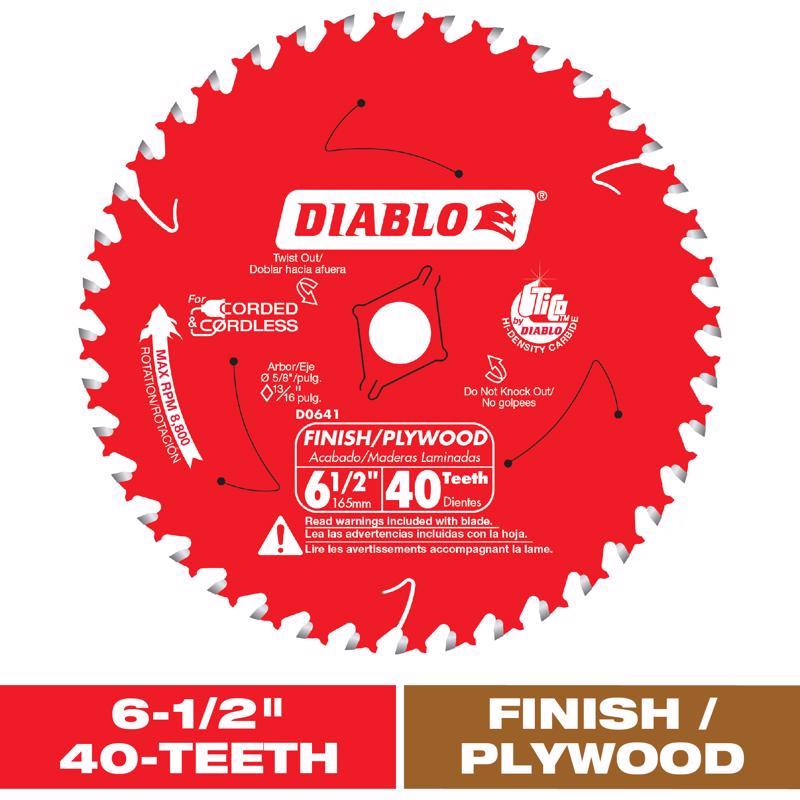Diablo 6-1/2 in. D X 5/8 in. Finish/Plywood TiCo Hi-Density Carbide Finish Saw Blade 40 teeth