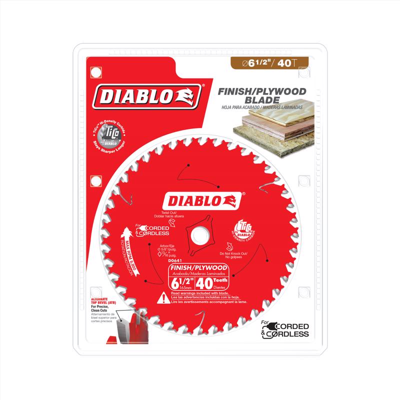 Diablo 6-1/2 in. D X 5/8 in. Finish/Plywood TiCo Hi-Density Carbide Finish Saw Blade 40 teeth