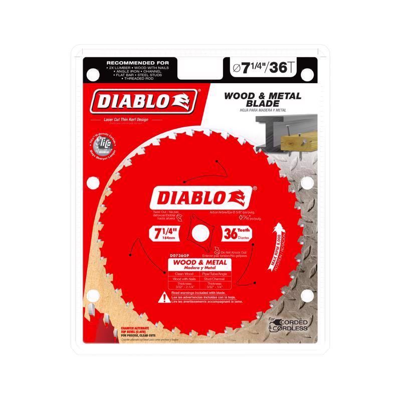 Diablo Wood & Metal 7-1/4 in. D X 5/8 in. TiCo Hi-Density Carbide Circular Saw Blade 36 teeth