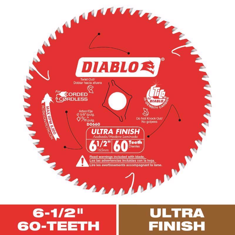 Diablo 6-1/2 in. D X 5/8 in. Ultra Finish TiCo Hi-Density Carbide Circular Saw Blade 60 teeth
