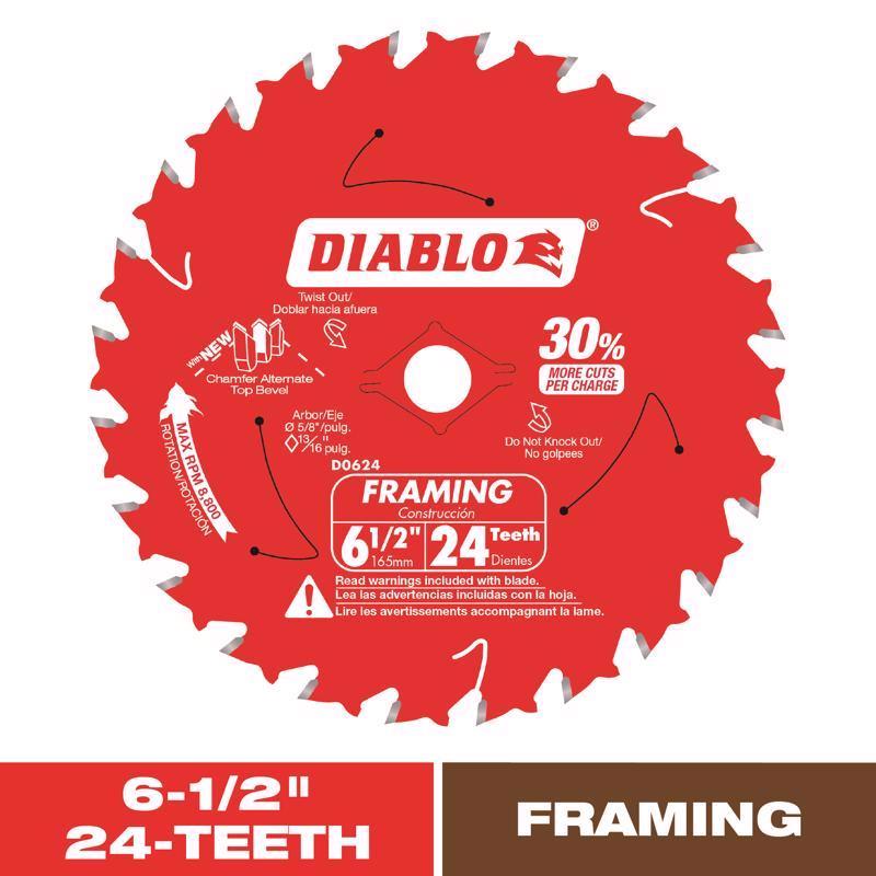 Diablo Tracking Point 6-1/2 in. D X 5/8 in. TiCo Hi-Density Carbide Framing Blade 24 teeth