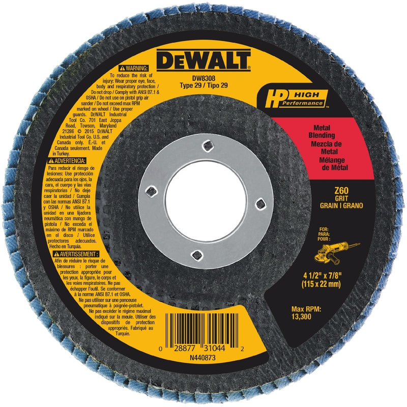 DeWalt 4-1/2 in. D X 7/8 in. Zirconia Type 29 Flap Disc 60 Grit