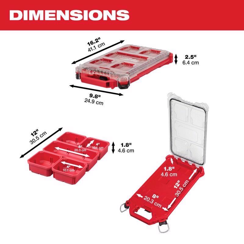 Milwaukee Packout Storage Organizer Impact-Resistant Poly 5 compartments Red