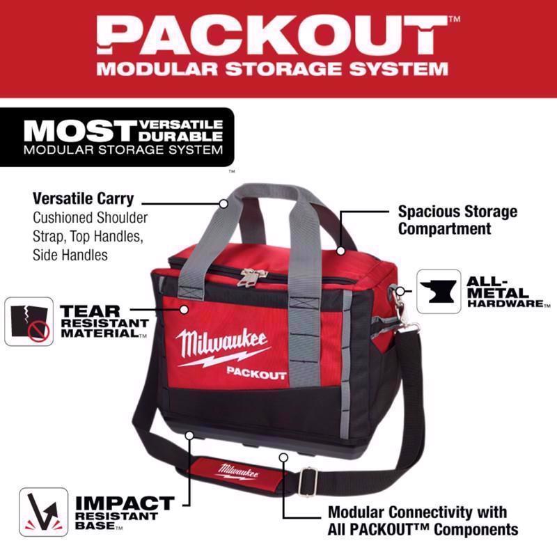 Milwaukee Packout Ballistic Nylon Tool Bag 3 pocket Black/Red