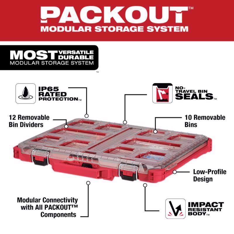 Milwaukee Packout Organizer Impact-Resistant Poly 10 compartments Red