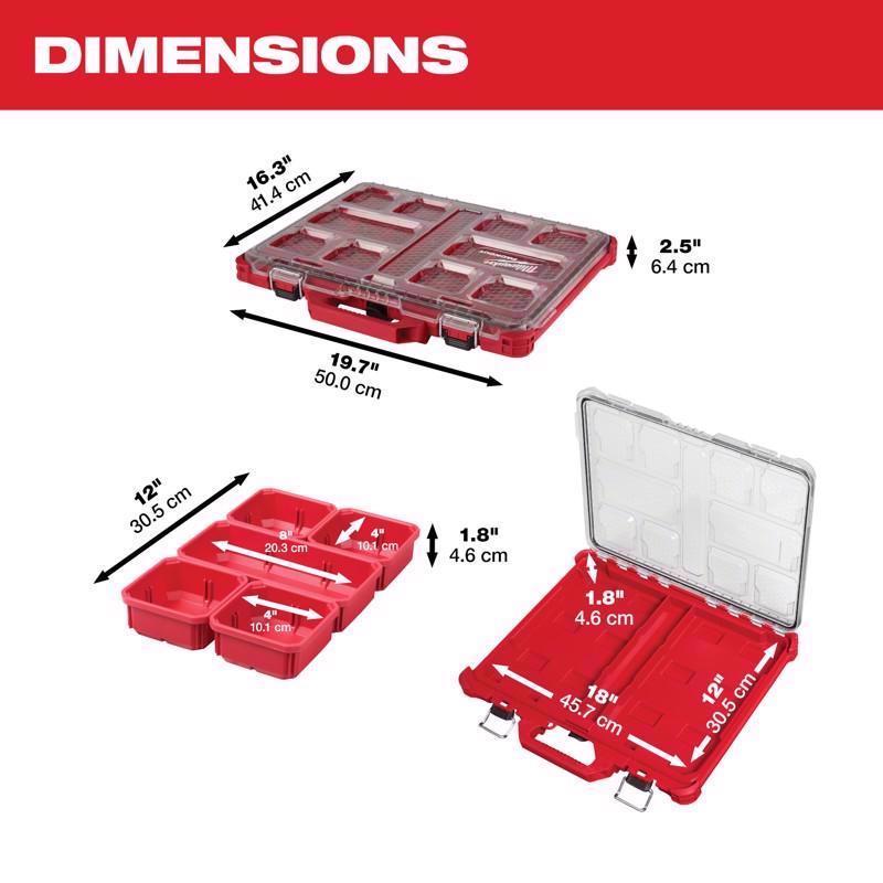 Milwaukee Packout Organizer Impact-Resistant Poly 10 compartments Red
