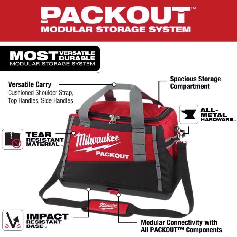 Milwaukee Packout Ballistic Nylon 20" Tool Bag 3 pocket Black/Red