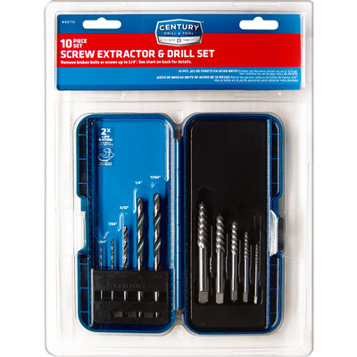 Century Drill & Tool 8 in. High Speed Steel Spiral Screw Extractor and Drill Bit Set 10 pc