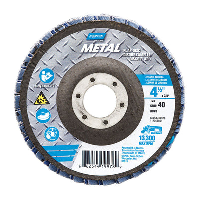 Norton 4-1/2 in. D X 7/8 in. Zirconia Aluminum Oxide Flap Disc 40 Grit