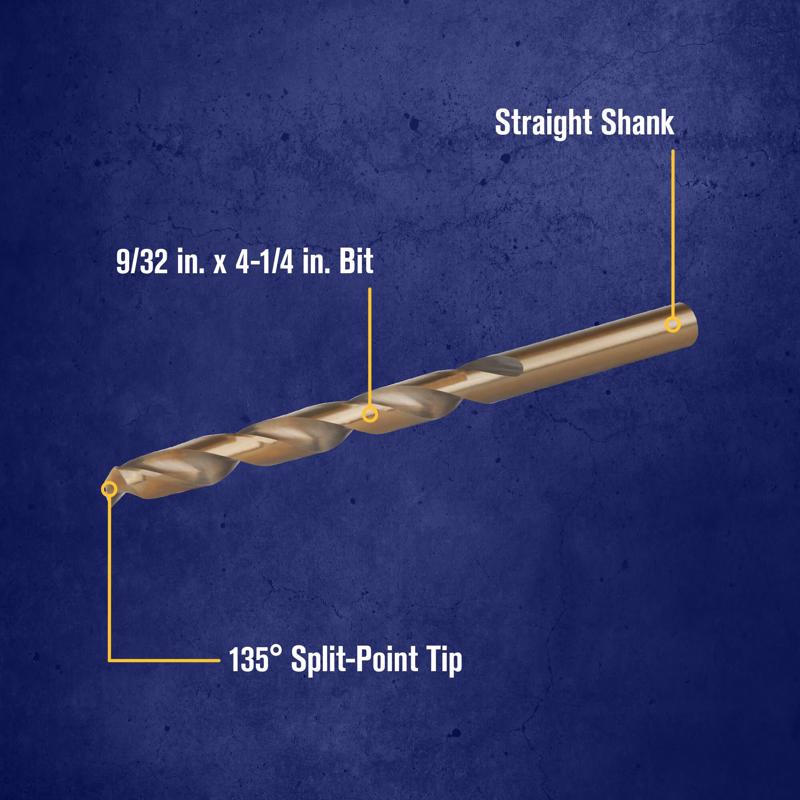 Irwin 9/32 in. X 4-1/4 in. L Cobalt Alloy Steel Drill Bit Straight Shank