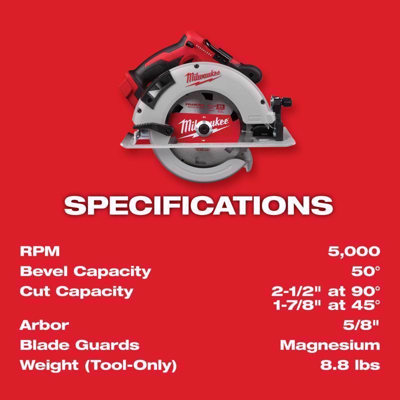 Milwaukee M18 7-1/4 in. Cordless Brushless Circular Saw Tool Only