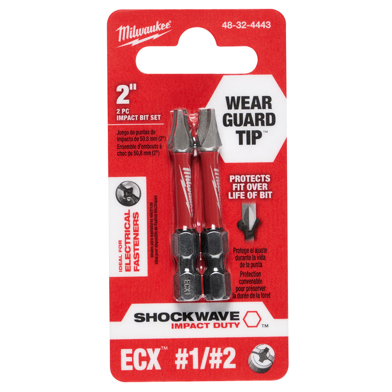 Milwaukee Shockwave ECX 1 and 2 X 2 in. L Impact Power Bit Set Steel 2 pc
