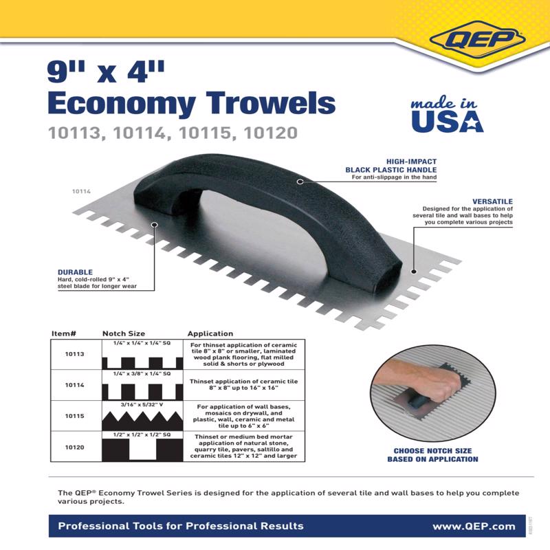 QEP 9 in. W X 4 in. L Steel Square Notched Trowel