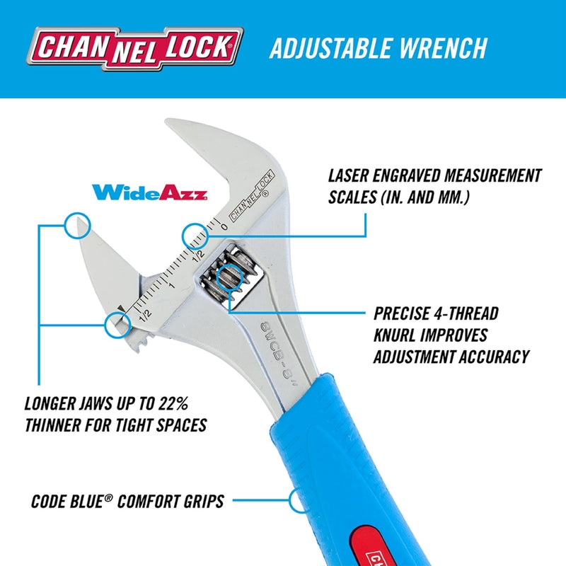 Channellock Wideazz Metric and SAE Adjustable Wrench 6 in. L