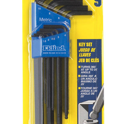 Eklind Ball-Hex-L Metric Long Arm Ball End Hex L-Key Set 9 pc