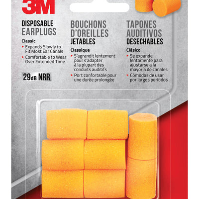 3M 29 dB Foam Earplugs Orange 4 pair