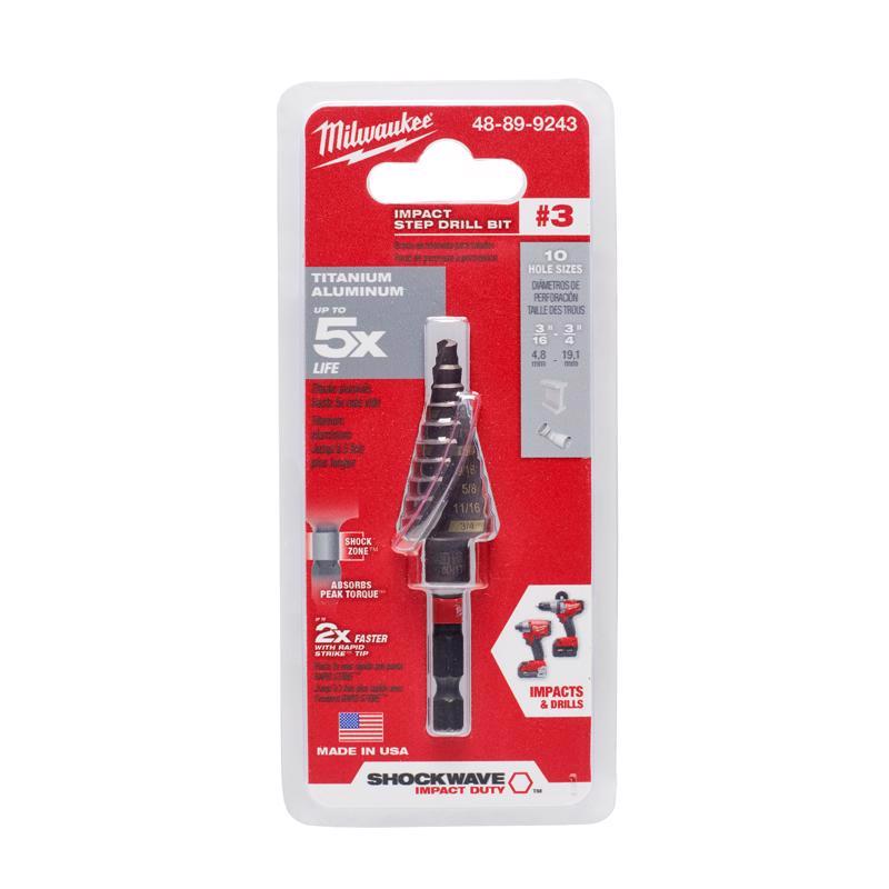 Milwaukee Shockwave 3/16 - 3/4 in. X 3.283 in. L High Speed Steel Impact Step Drill Bit Quick-Change