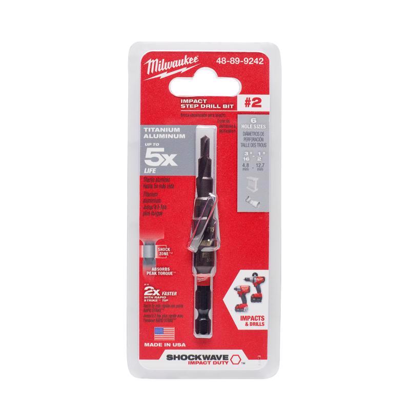 Milwaukee Shockwave 3/16 to 1/2 in. X 3.68 in. L High Speed Steel Impact Step Drill Bit Hex Shank 1