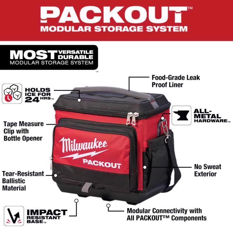 Milwaukee Packout Ballistic Nylon Jobsite Cooler Utility Bag 6 pocket Black/Red