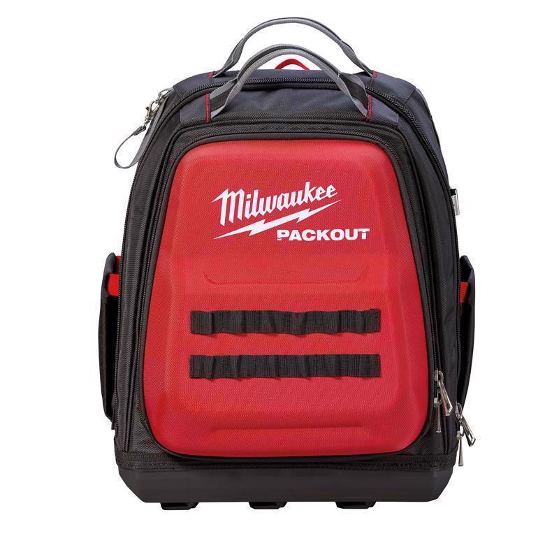 Milwaukee Packout Ballistic Nylon Ultimate Jobsite Backpack Tool Bag 48 pocket Black/Red