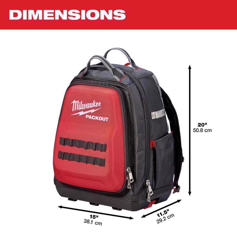 Milwaukee Packout Ballistic Nylon Ultimate Jobsite Backpack Tool Bag 48 pocket Black/Red
