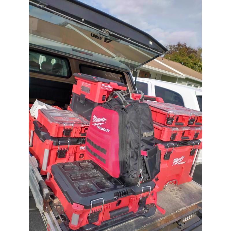 Milwaukee Packout Ballistic Nylon Ultimate Jobsite Backpack Tool Bag 48 pocket Black/Red